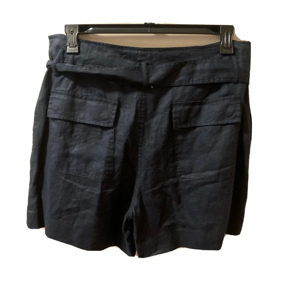 LAUREN RALPH LAUREN Shorts Linen‎ NWT Womens Blue Pockets Tie Belt Size 12 $79